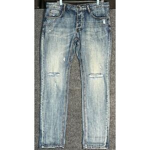Man X OneTeaspoon Mr Whites Mens‎ Jeans Denim Distressed Button Fly Blue 35x32
